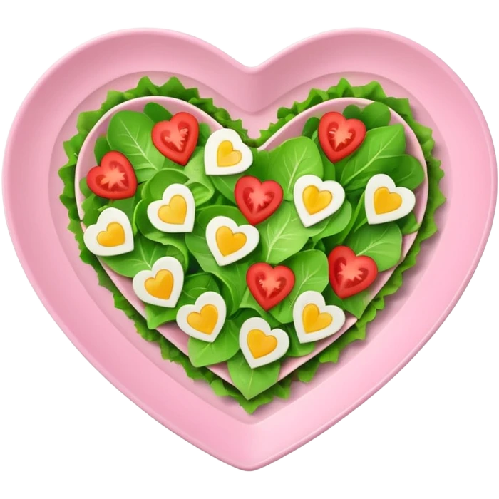 green salad in a light pink heart shaped plate emoji