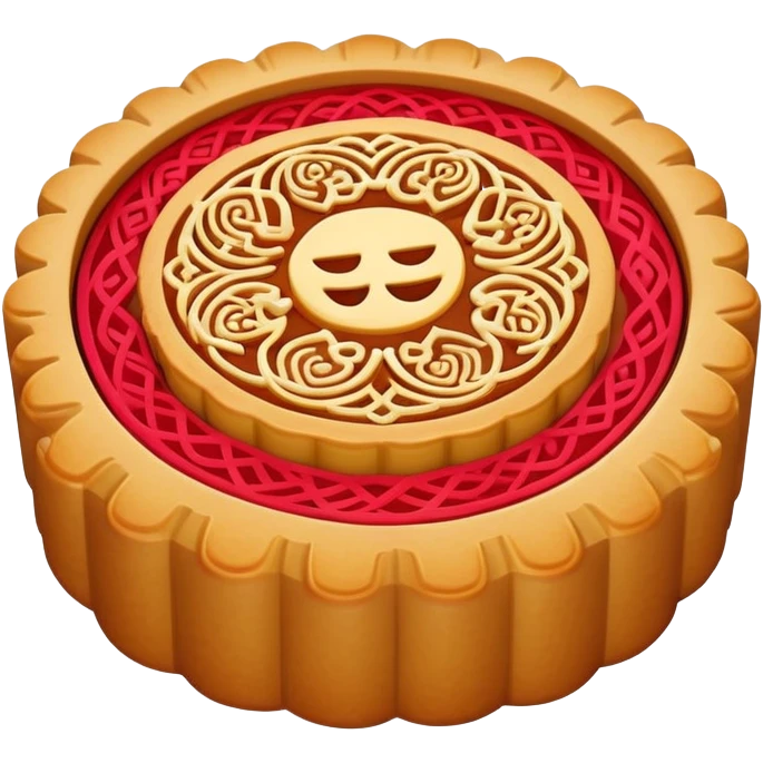 Chinese mooncake with pattern on top for Mid-Autumn Festival, simplified emoji style with bold outlines and bright colors, cartoon style Yue Bing dessert emoji