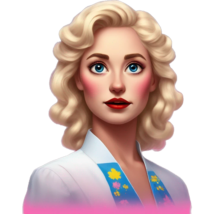 Synthwave swedish communist in Elsa style, oil paint, epic eyes, intricate lips, exquisite pose, beautiful, desirable, logical, Midsommar  emoji