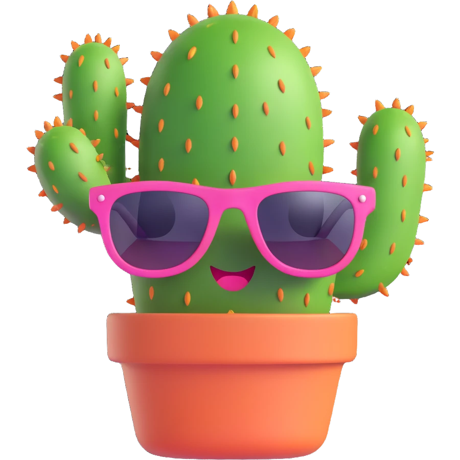 cheerful cactus with sunglasses with blushing cheeks emoji