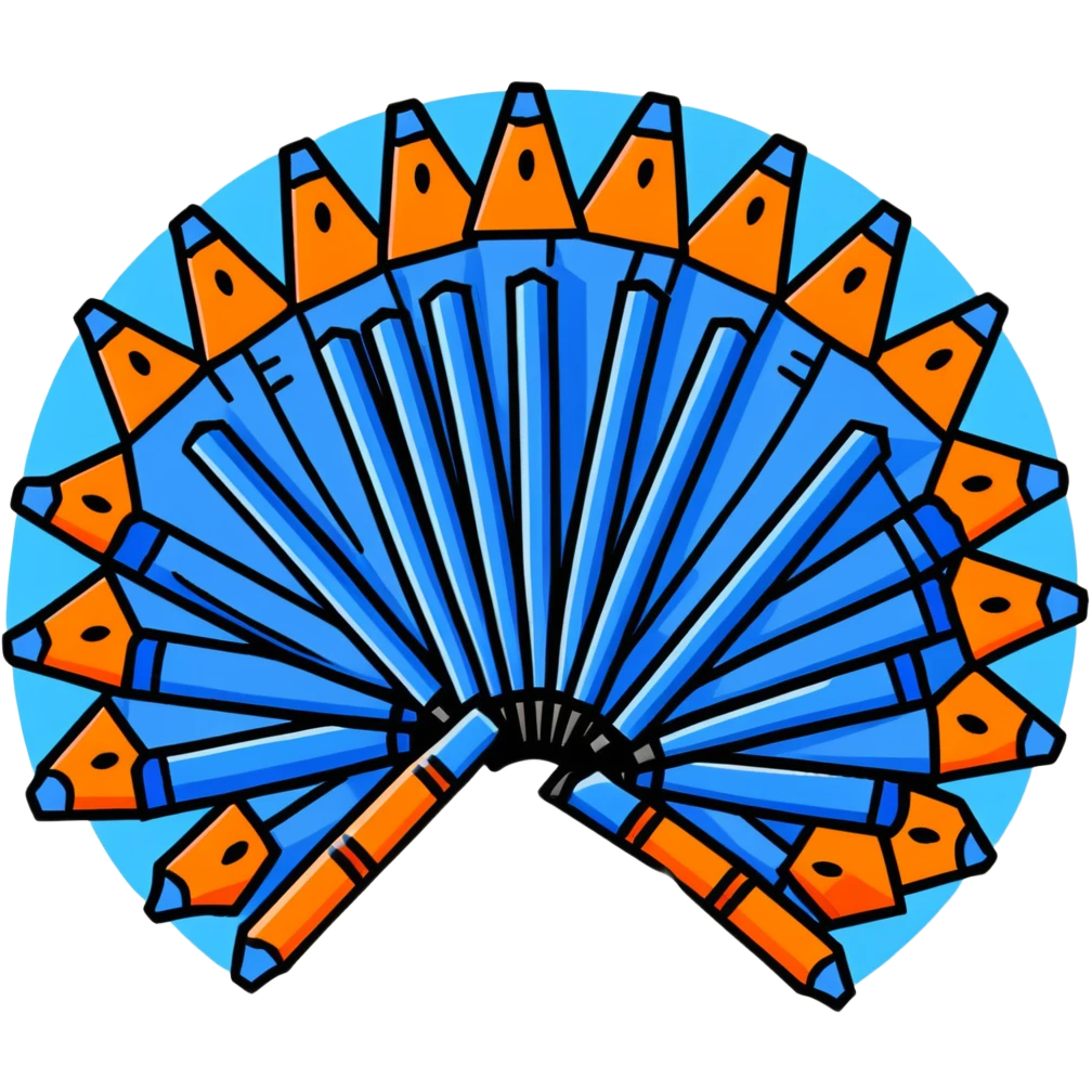Eleven blue crayons of different shades arranged in a fan pattern emoji