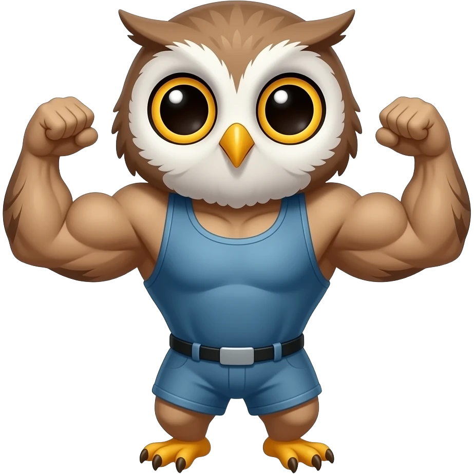 Cartoon cute tiny Baby owl Body building emoji