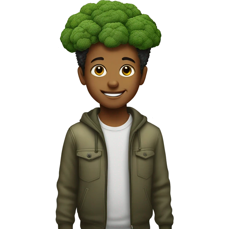 a young boy in San Francisco with broccoli for hair emoji