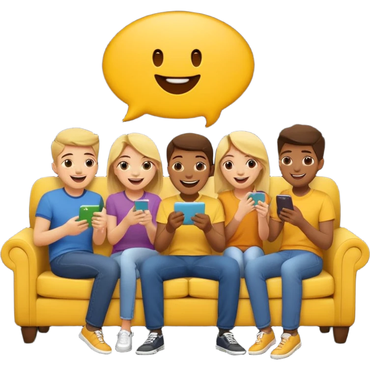 group of friends on couch playing a trivia game couch should be deep dark yellow color emoji