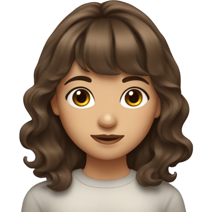 Pretty girl with wavy medium length brown hair and bangs emoji