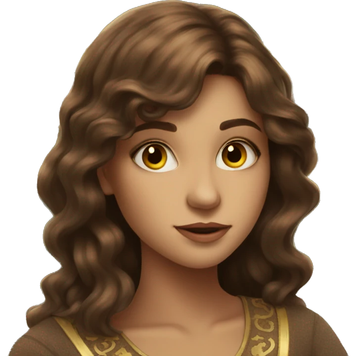 Brown hair beautiful girl with brown tarot gold cards emoji
