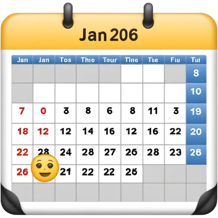 January calendar flat emojy style just writte Jan 2026. More flat style Just JAN 2026 should be on it. No need for days , shoujdbe JAn 2026 written in the middele of the icon emoji