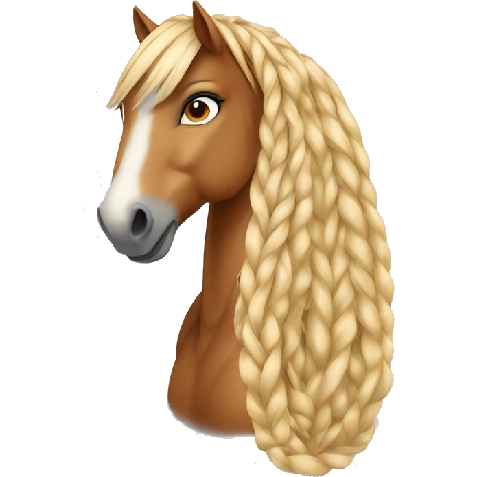 halflinger horse head with blaze and it’s super long forelock braided emoji