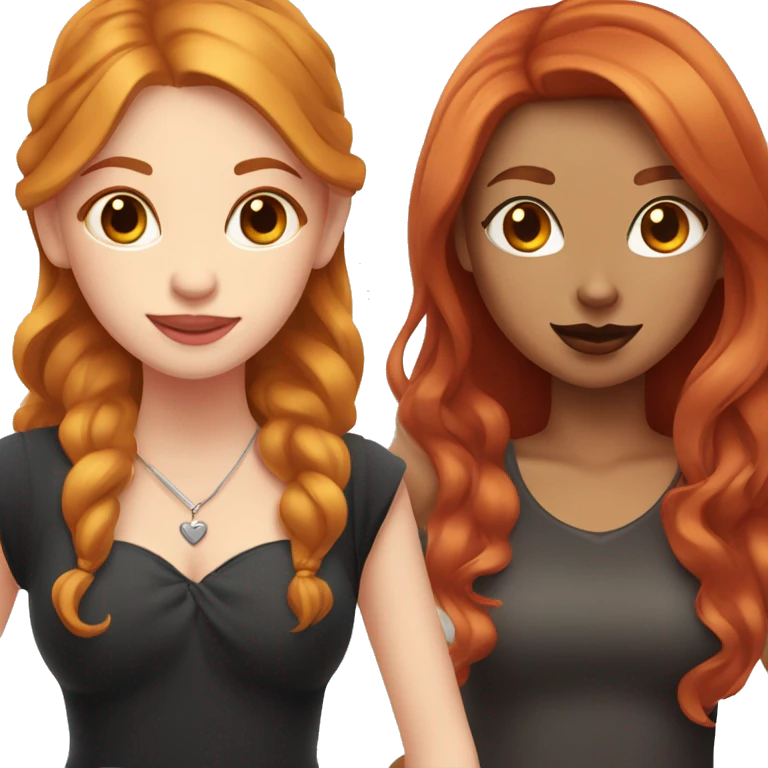 two girls in love. one has red hair and a lip piercing, the other has light brown hair. next to them is a black cat emoji
