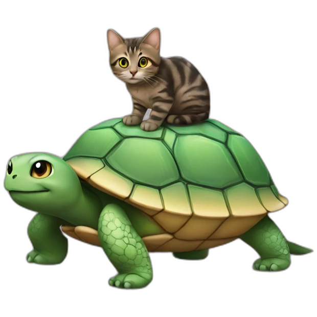 Un chat sur une tortue emoji
