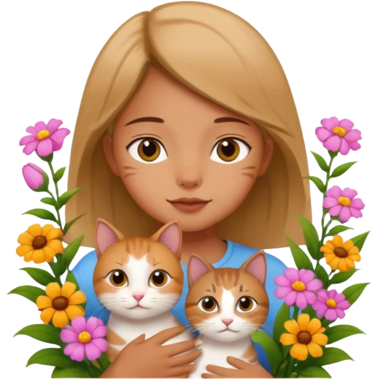 Cat with Flowers and kid des emoji
