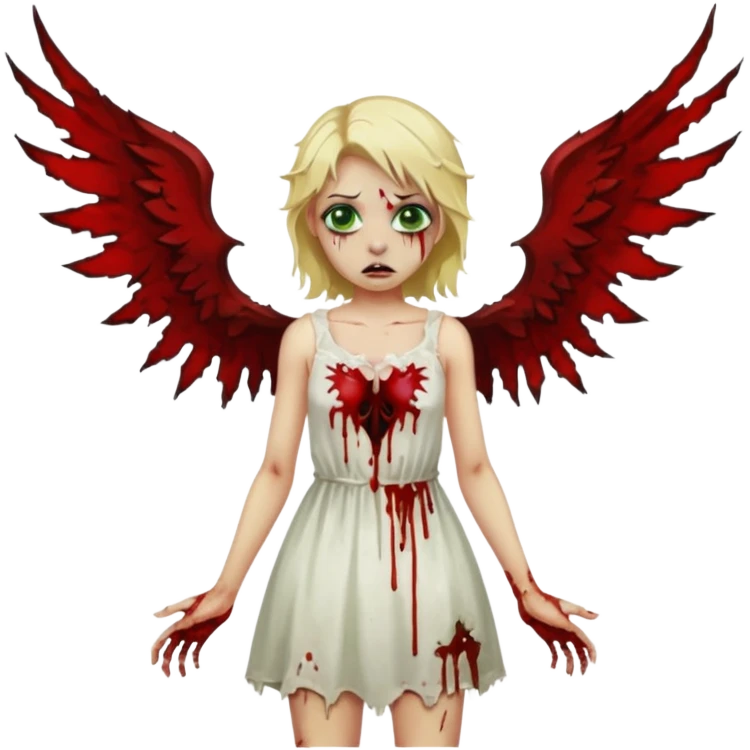 faça um emoji de um zumbi, uma menina loira com olho verdes, sangue, e como se fosse um anjo caído emoji