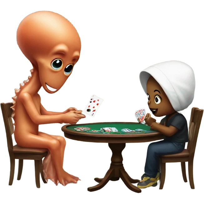Baby and squid playing poker  emoji