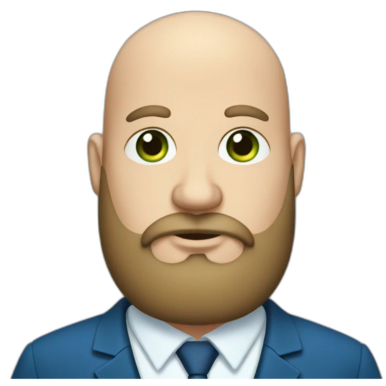 green-eyed overweight bald man with a long beard in a blue suit emoji