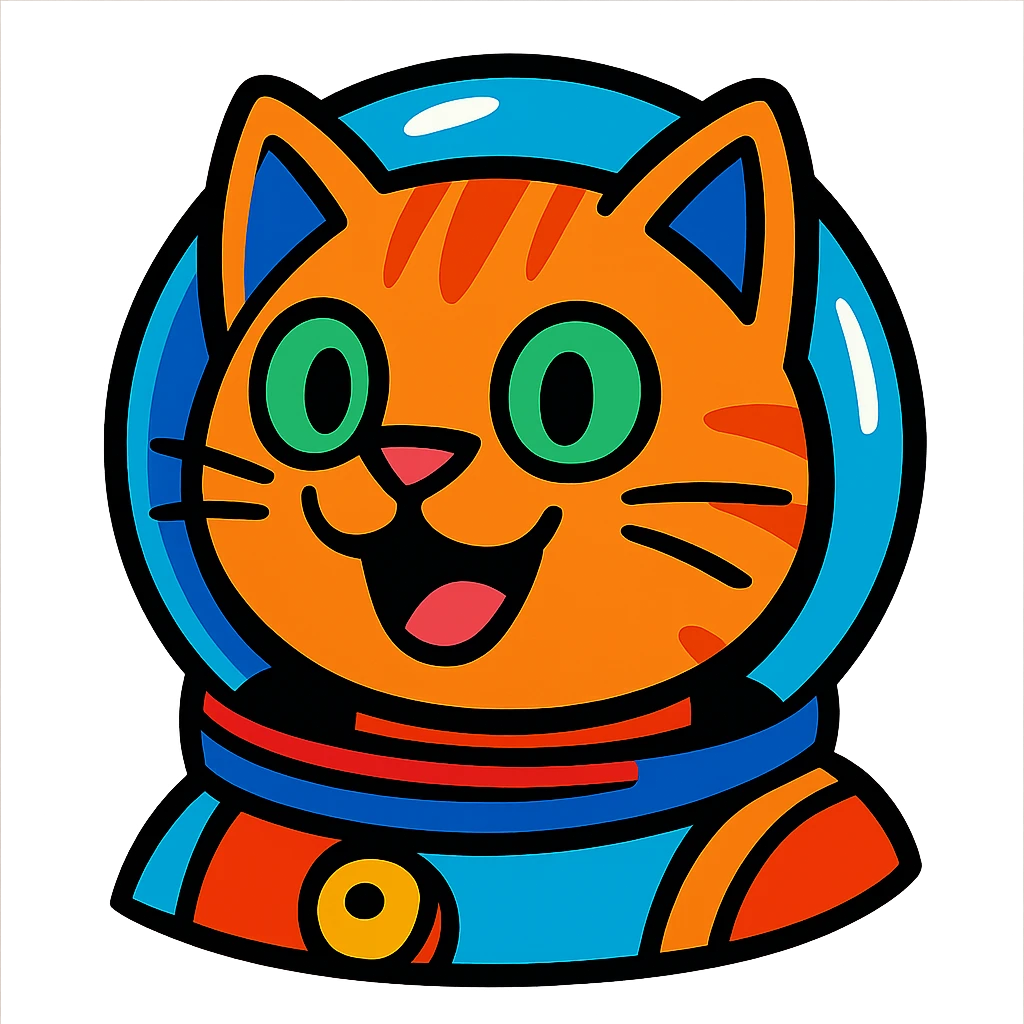 cat's head in a shiny astronaut helmet, playful style, bold lines, vibrant colors emoji