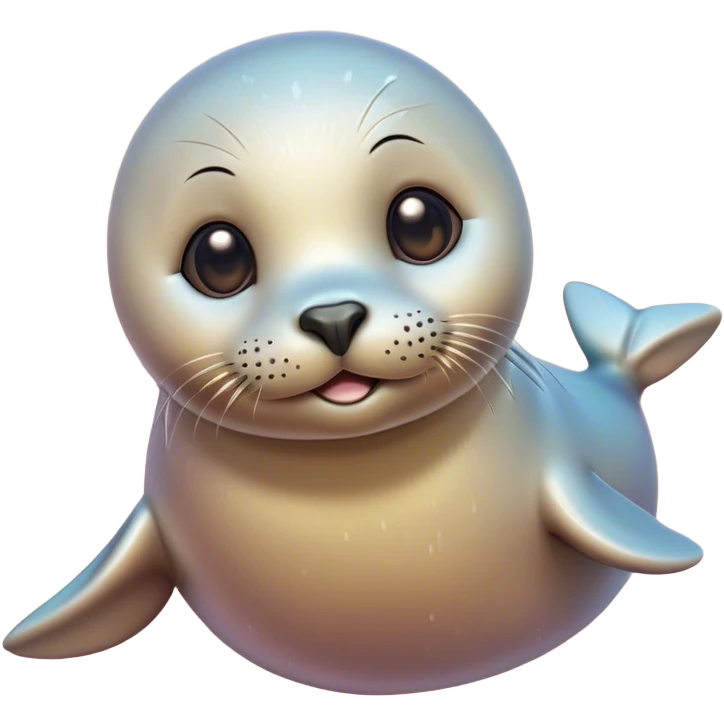 Cinematic Cute Seal Portrait Emoji, Head tilted playfully and inquisitively, with a shiny, smooth body accented by a subtle blush and round, sparkling eyes, Simplified yet irresistibly adorable features, highly detailed, glowing with a warm, friendly aquatic glow, high shine, affectionate and lively, stylized with a touch of endearing charm, soft glowing outline, capturing the essence of a mischievous marine friend that feels like it could pop out of the screen into your arms! emoji