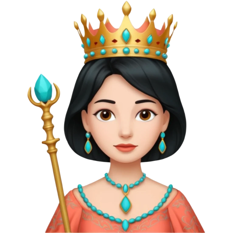 Queen – coral staff + turquoise gown. emoji