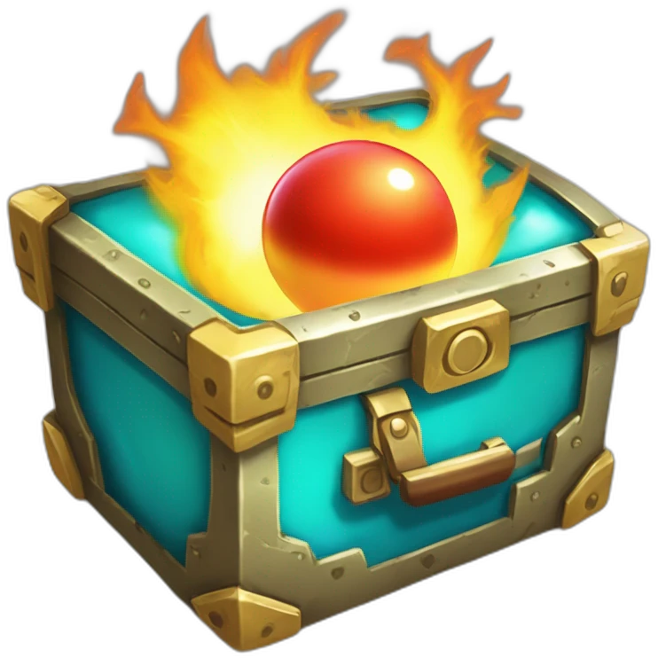 Pokemon Game LootCase Color Cyan Fire Flame Rich Treasure Legendary Epic Pokeballs and Pokemons Inside this have Shiny Glow emoji