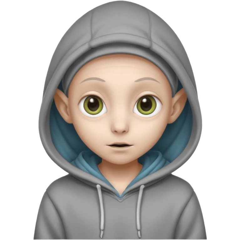 Aliens gray, hoodie, cute big eyes, thin ears, half body emoji