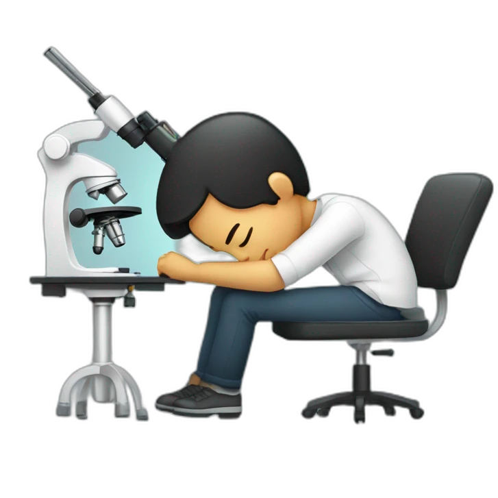 Black hair man sleeping on microscope emoji