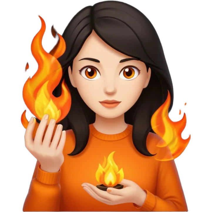 Dark haired woman with fire in her hands emoji