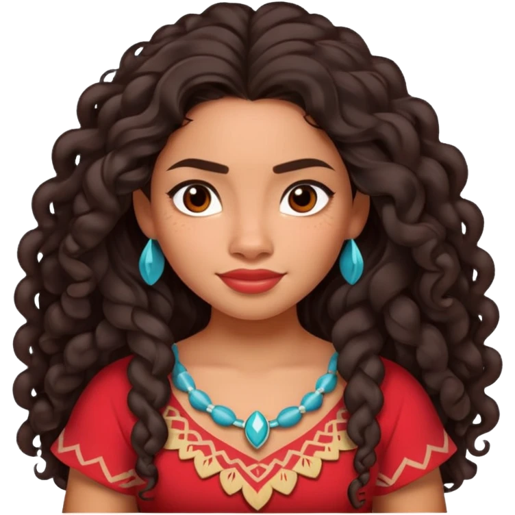 Moana character with long curly dark hair, wearing a red top, Polynesian princess emoji