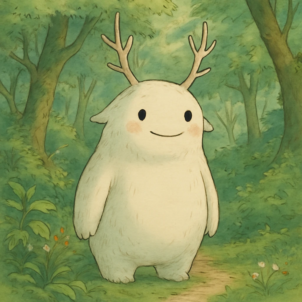 whimsical forest spirit with soft colors and gentle expression in ghibli style emoji
