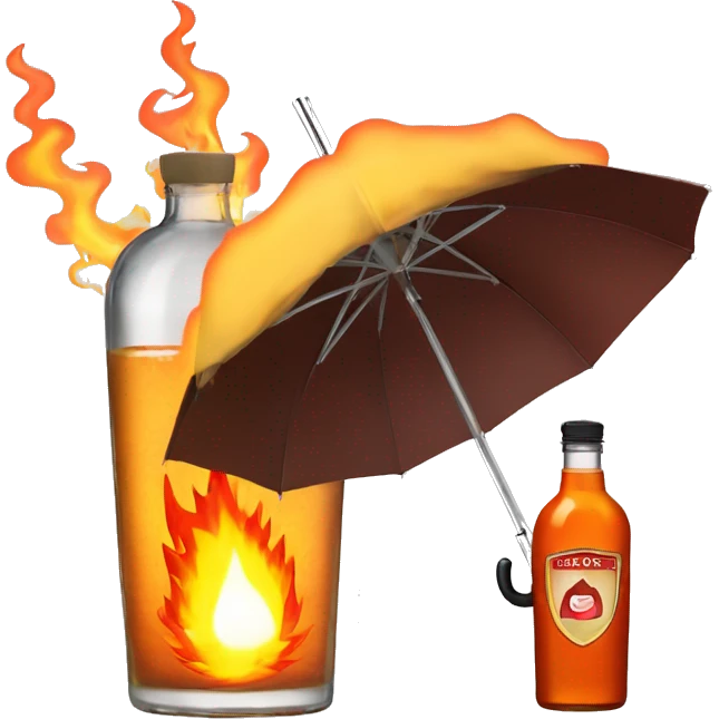 cocktail on fire in a bottle with an umbrella emoji