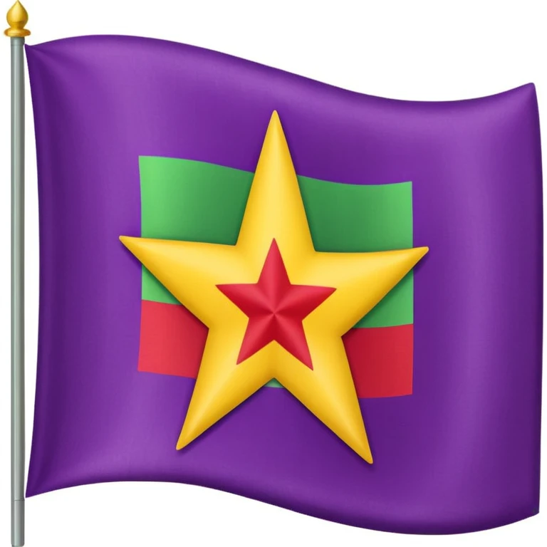 A flag with vertical purple, yellow, and green stripes and a red star in the center. emoji