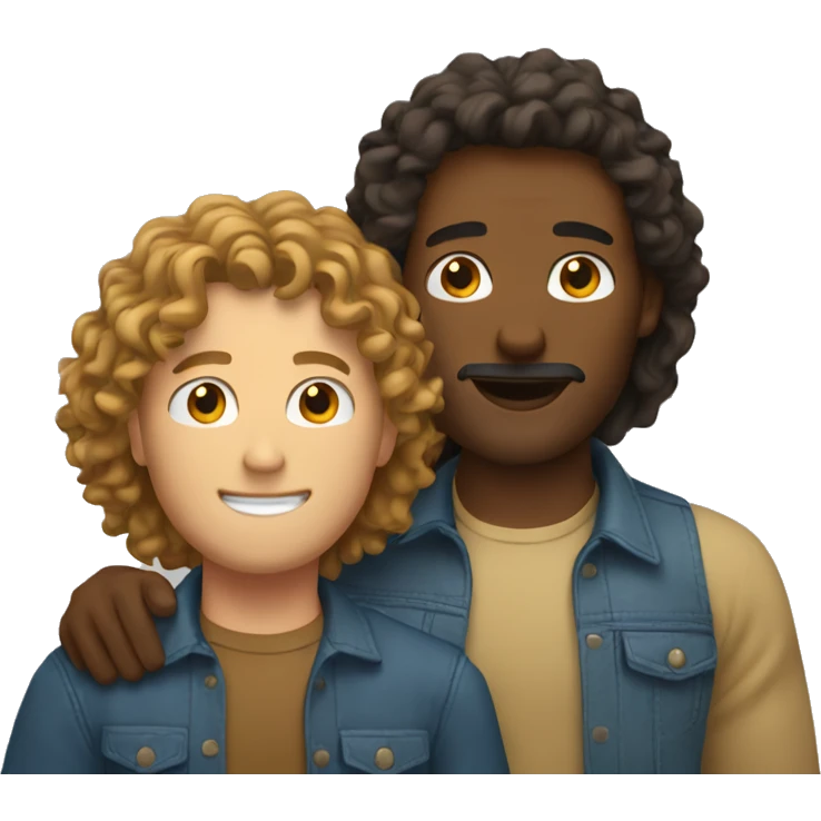 One white man and one tan man with long curly hair hugging  emoji