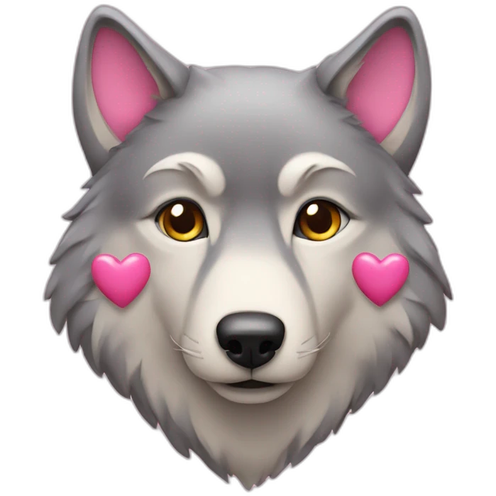 wolf with smal pink hearts emoji