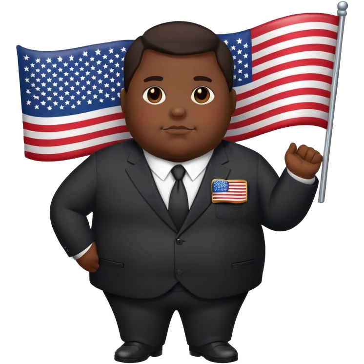 overweight person in dark suit with US flag pin emoji