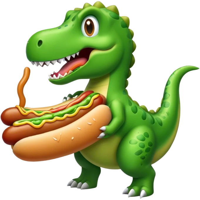 Dinosaur with a long hotdog in his mouth emoji