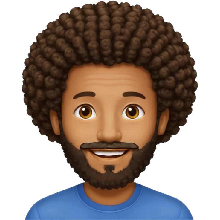 Medium brown skin man with beard and a curly small Afro fade emoji