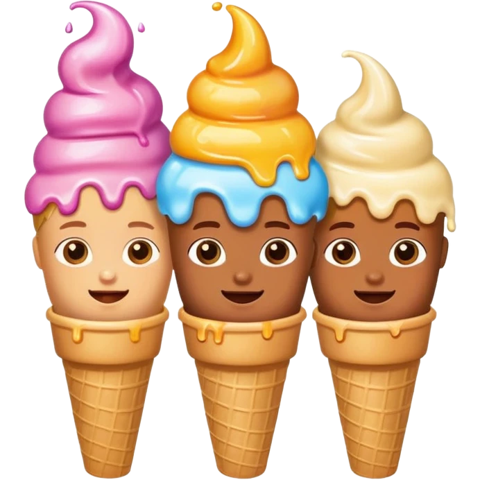 happy children with melting ice cream cones emoji