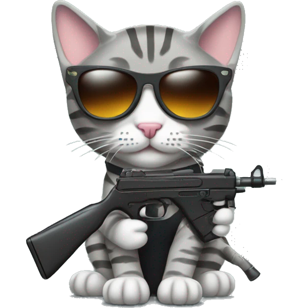 gray tabby cat with sun glasses and a watwr gun emoji