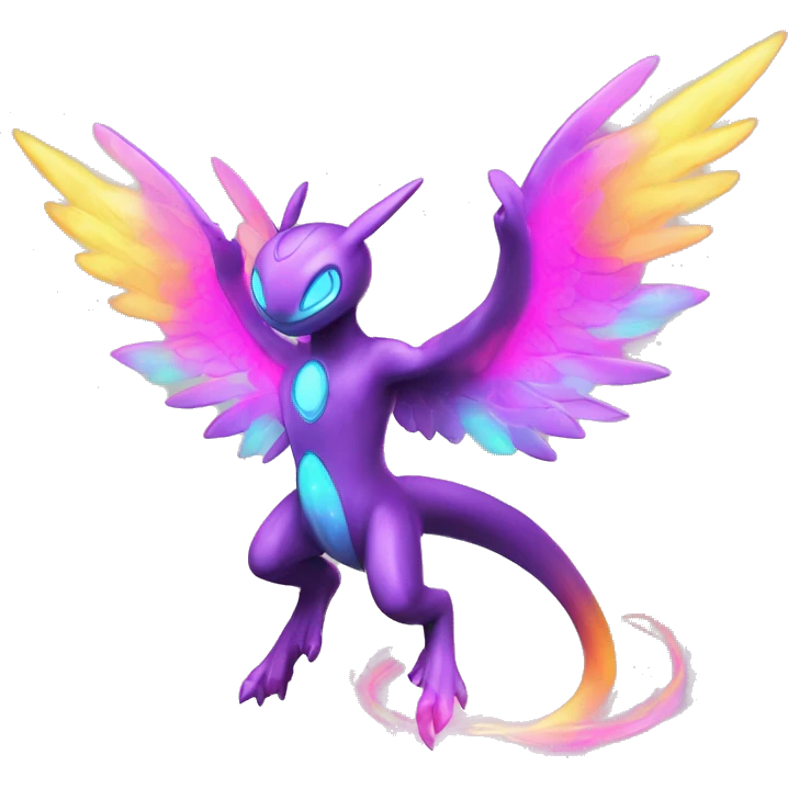 Celestial Neon Colors Vibrant Colors Flying Futuristic Fakémon-Legendary-Pokémon-Creature Full Body emoji
