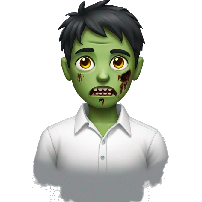 boy zombie with dark hair and white shirt emoji