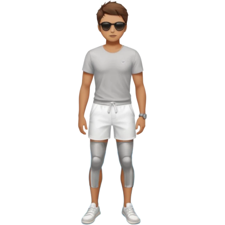 Handsome. Male. Short brown hair. Messy hairstyles. Sunglasses. Sexy pose. Full body. Wearing shorts. White tekkies. At the pool emoji