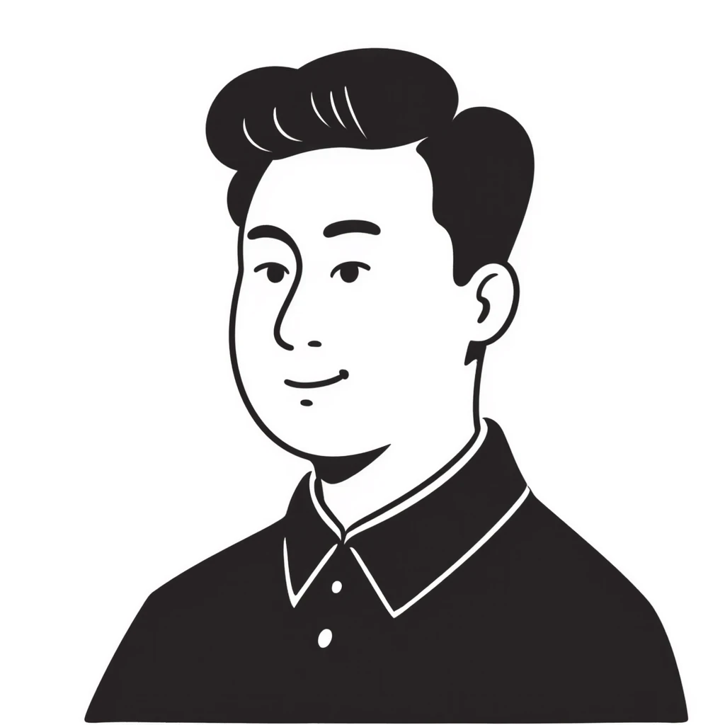 Official portrait of a North Korean man, head of the hull production workshop at a shipyard, serious and formal style, dark suit, neutral background, confident and focused expression, style inspired by Soviet and North Korean official portraits emoji