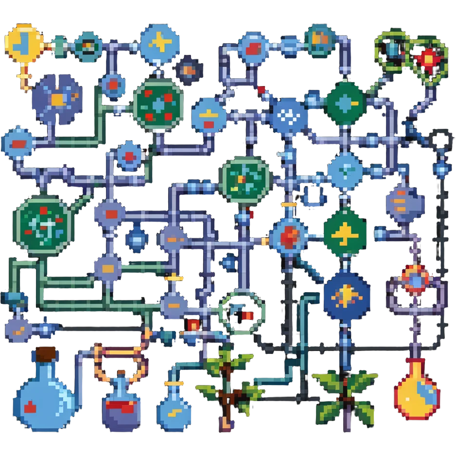 metabolomics with small molecules and pathways in pixel art style emoji