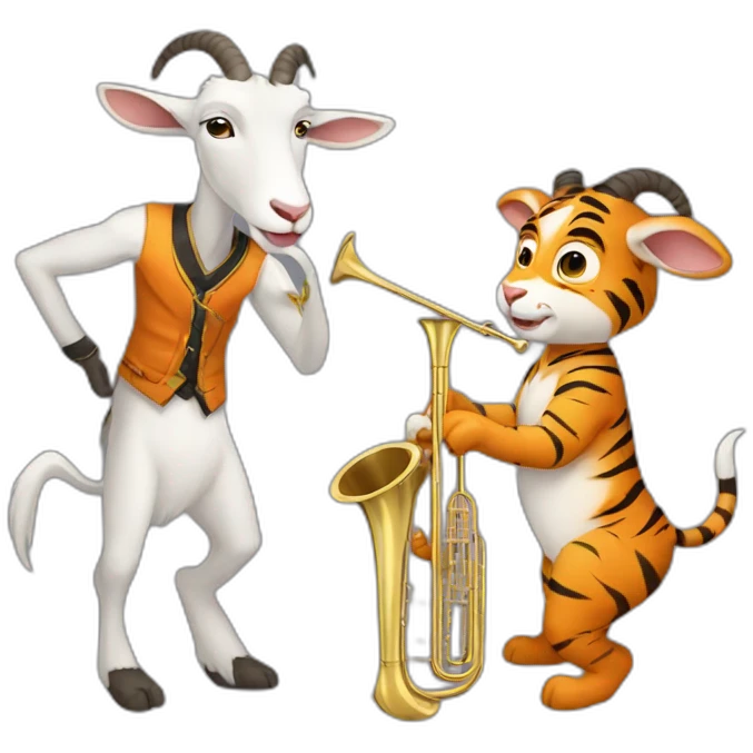 A goat and tiger fusion playing the trombone emoji