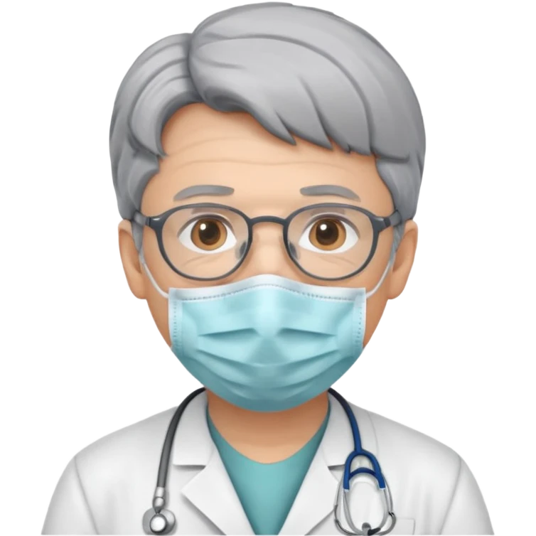 This is a cartoon-style avatar of a doctor with gray hair, wearing a face mask emoji