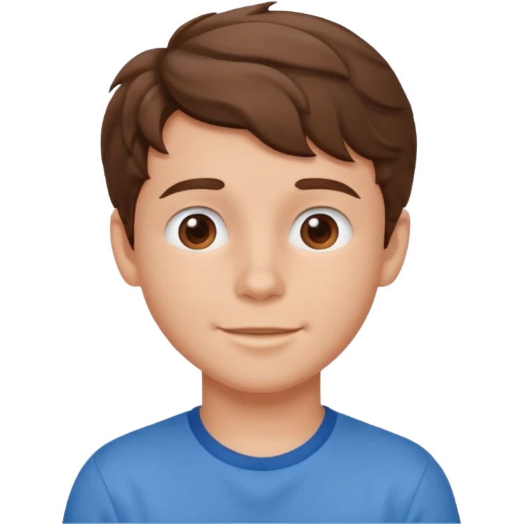 cute boy happy with heart eyes wavy short brown hair blue shirt emoji