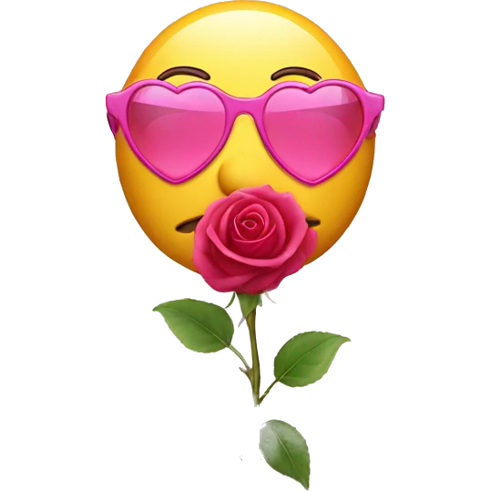 Emoji with pink heart glasses holding a rose emoji