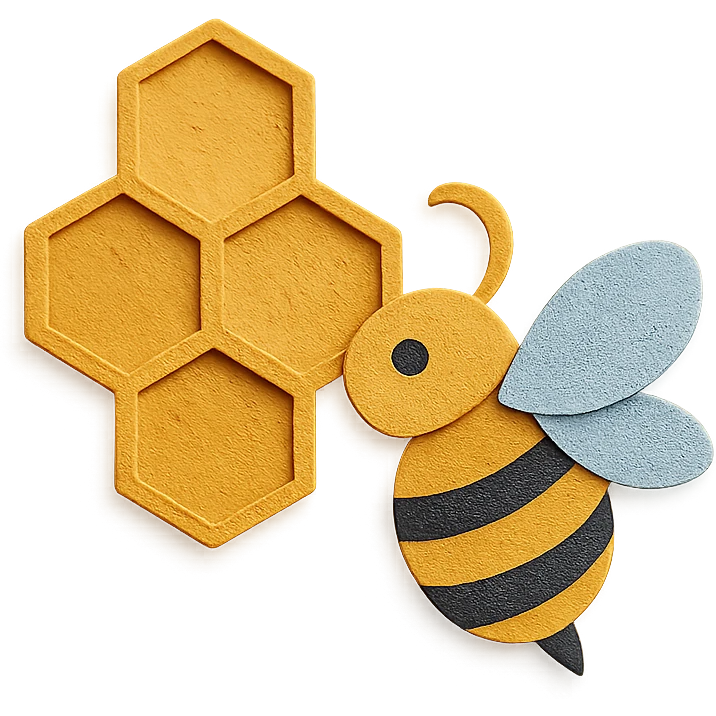 honeycomb and bee in paper craft style emoji