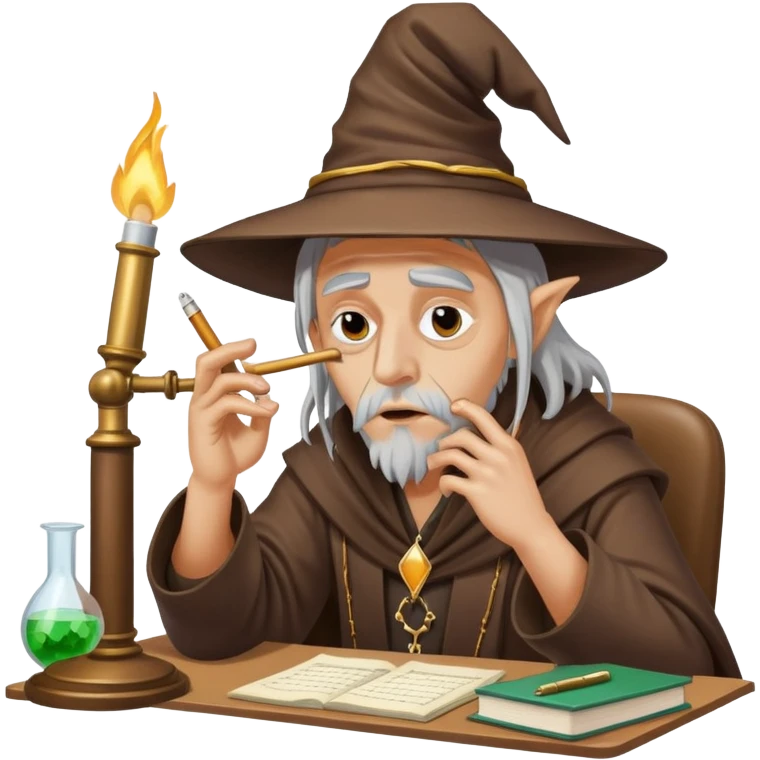 druggie wizard music A&R stressed out at his desk lit blunt hanging off his lip trying to keep his sanity together  emoji