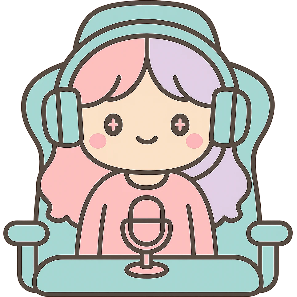 Make the streamer a female with headphones and a gaming chair in kawaii style. Remove the background. emoji