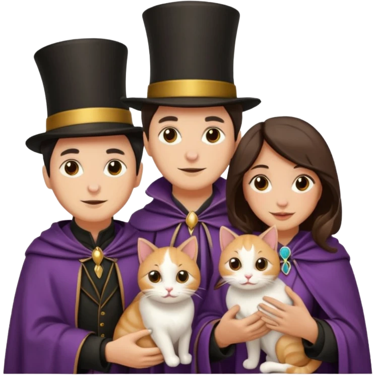 magician couple and their pet cat emoji