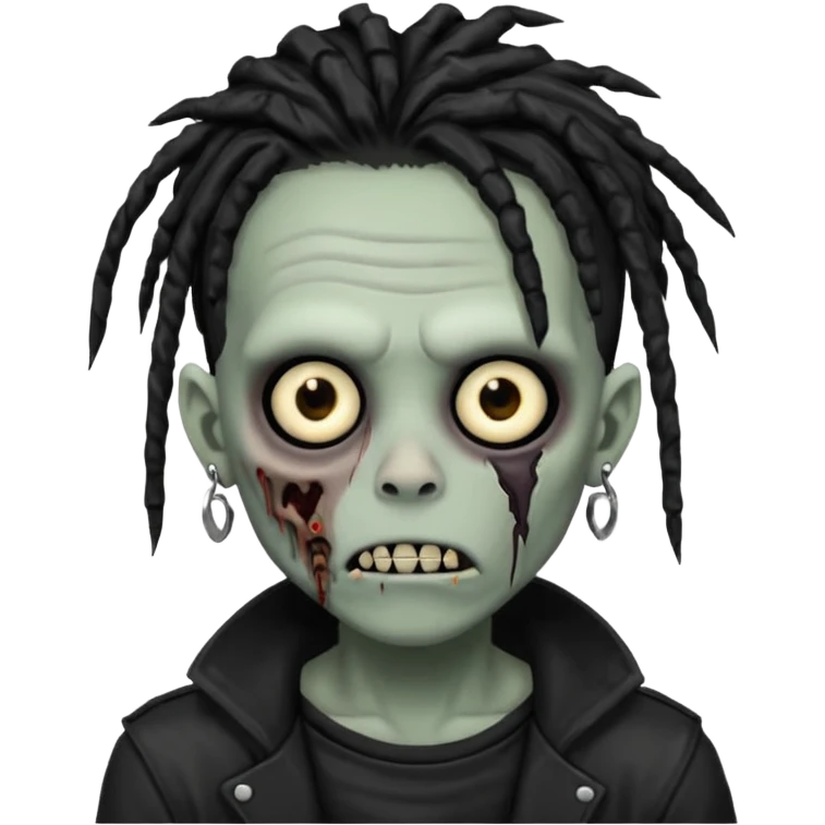 Grey pale skinned zombie boy skin so with black dreadlocks. Nose and ear piercings. Emo. emoji